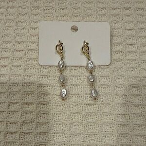 Gold-Tone Drop Earrings with White Pearl Beads